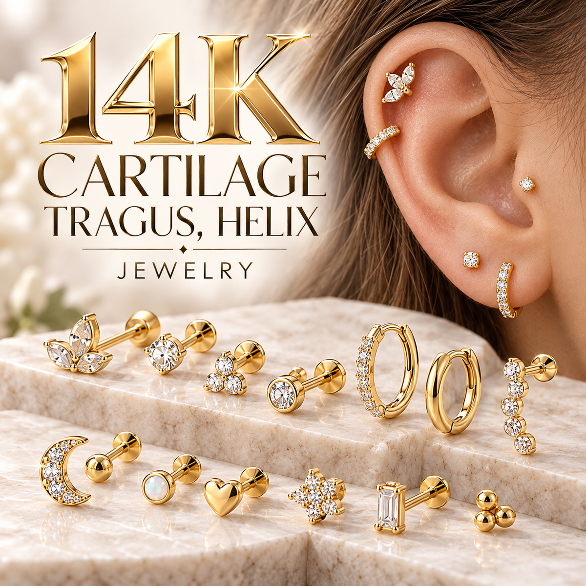 14k Cartilage | Tragus | Helix
