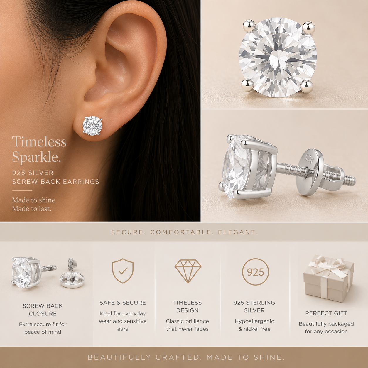 Silver Screw Back Earrings