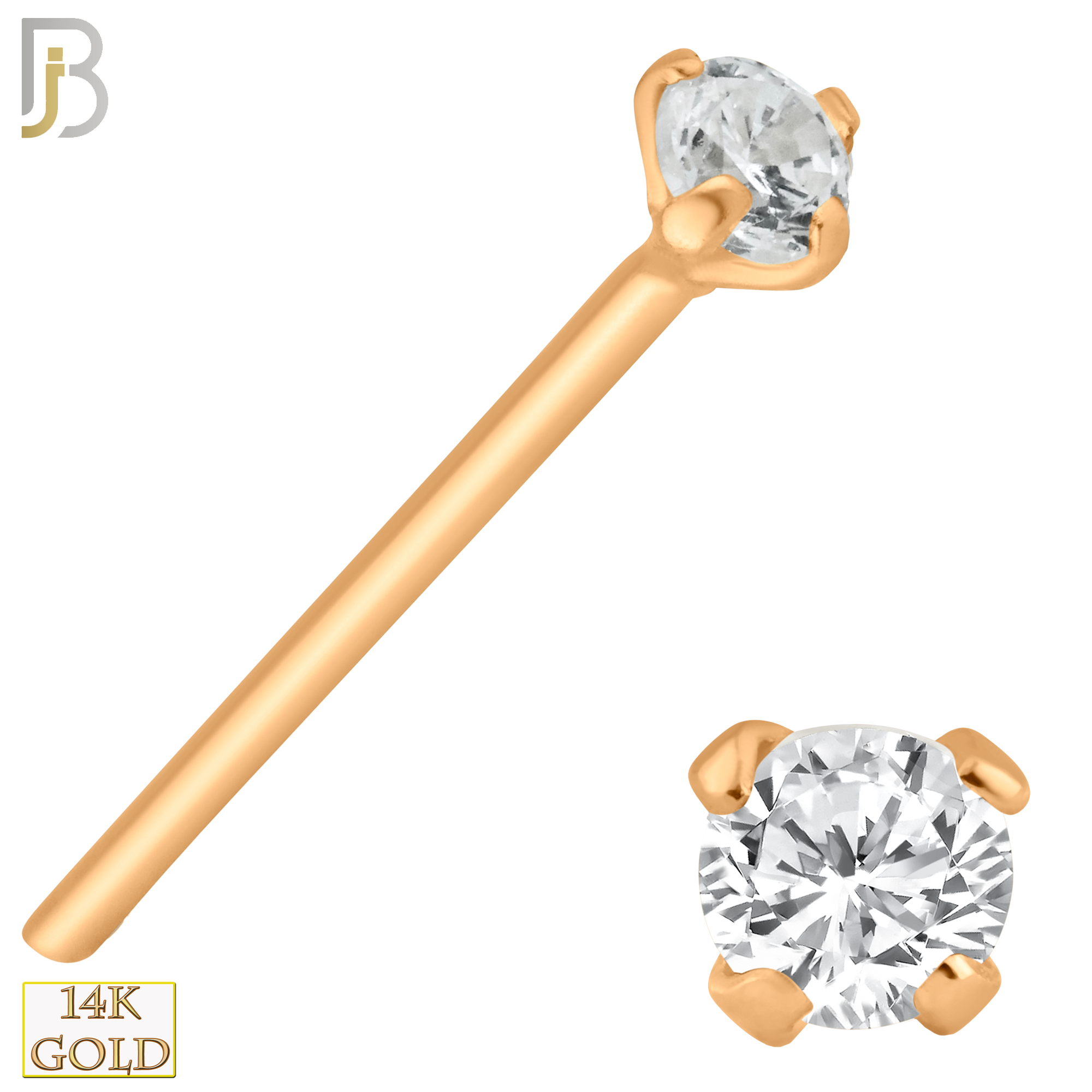 14-NR02L - 14k Solid  Gold Prong Setting  Round Lab Diamond Nose Stud Bend-it Yourself, Nose Straight image