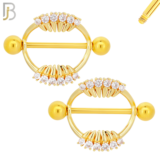NP33 - 316L Surgical Steel Screw Shield Barbell with Teeth Design Zircon Pair image 2