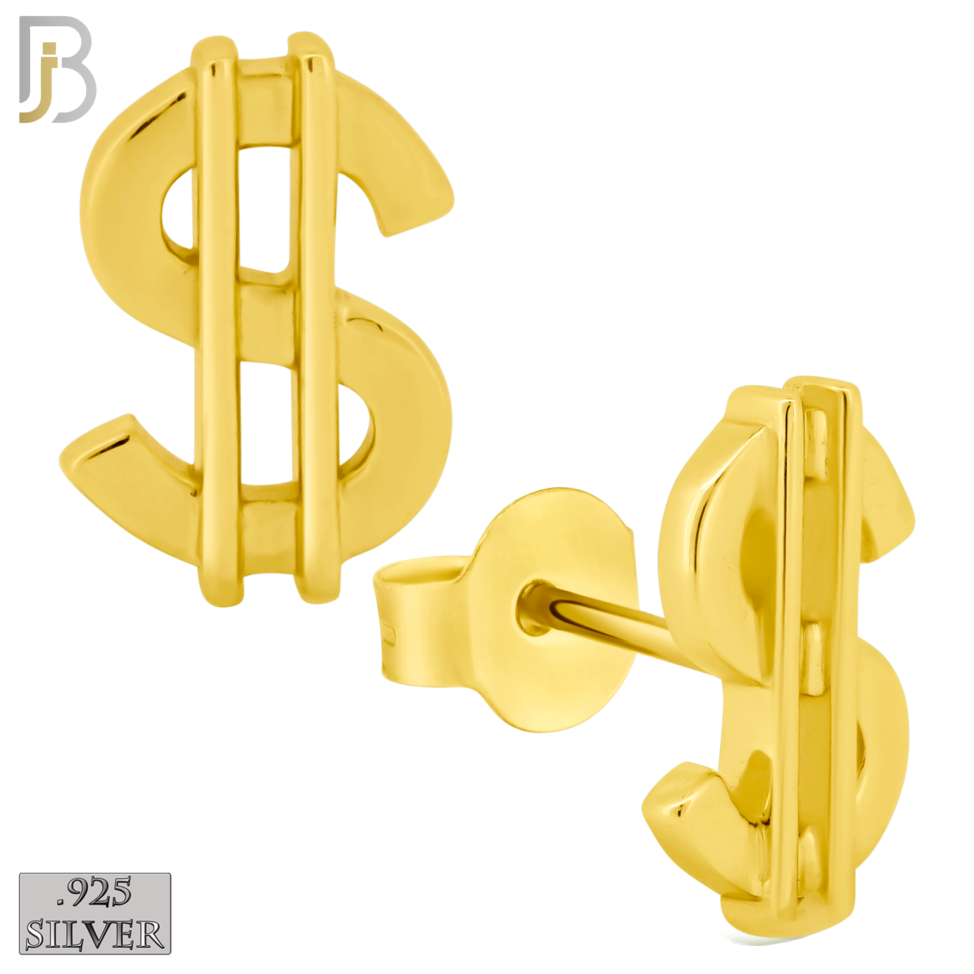 925-ES241 - 925 Sterling Silver Plain Dollar Sign Earring Stud image 2