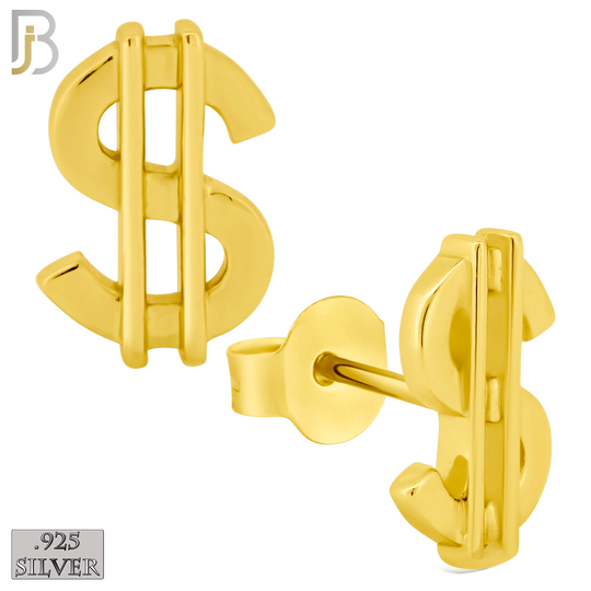 925-ES241 - 925 Sterling Silver Plain Dollar Sign Earring Stud image 2