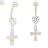 N035 - 316L Stainless Steel Dangling Cross with Zircon Design Belly Ring with 5mm Screw Ball image 1