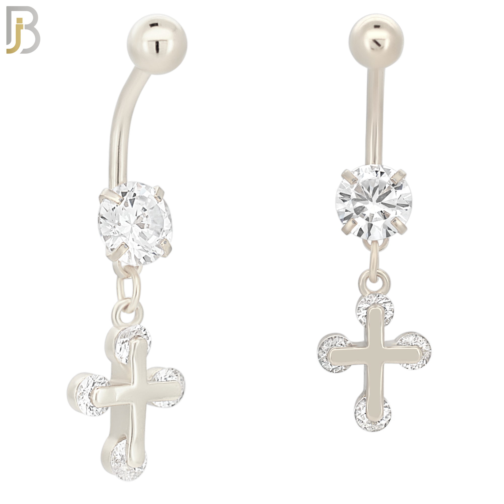 N035 - 316L Stainless Steel Dangling Cross with Zircon Design Belly Ring with 5mm Screw Ball image 1