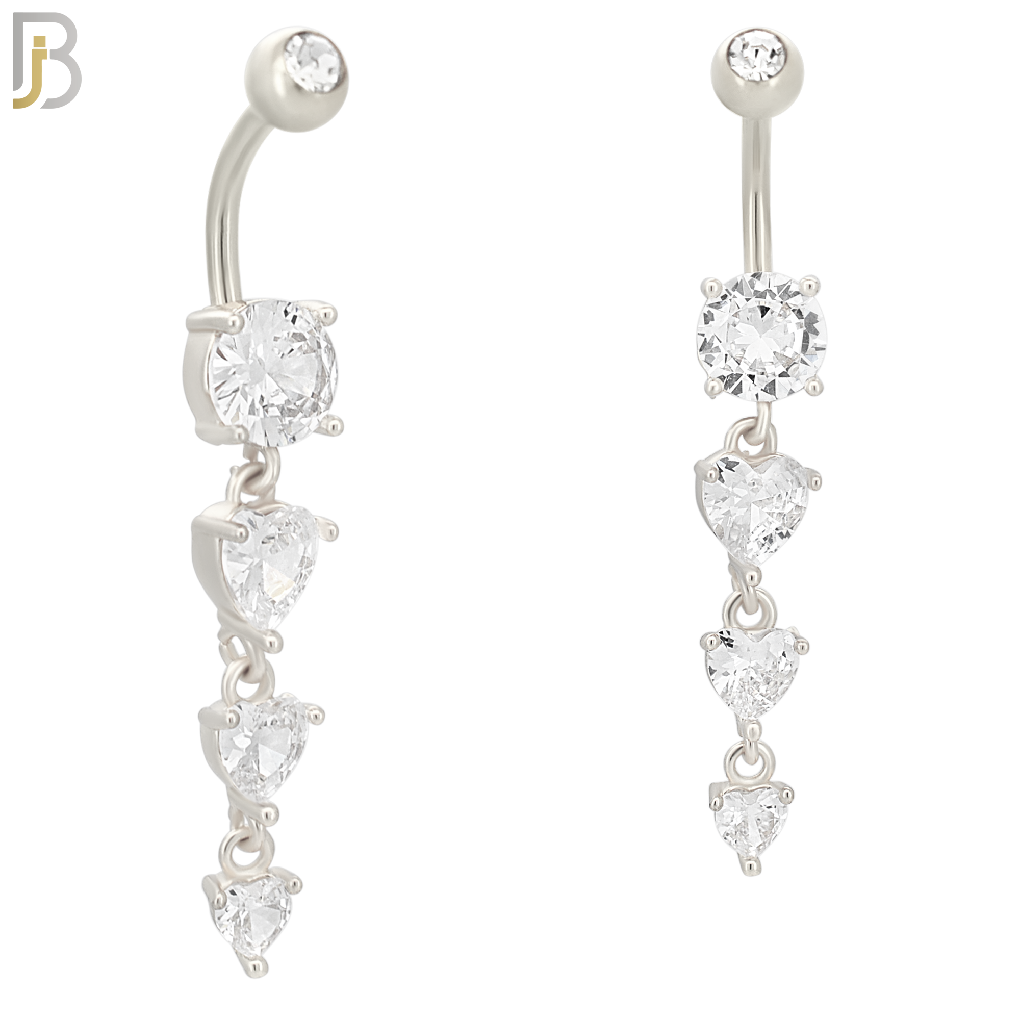 N091  - 316L Stainless Steel Round Zircon with Dangling Line of Heart Shaped Zircon Belly Ring image 1