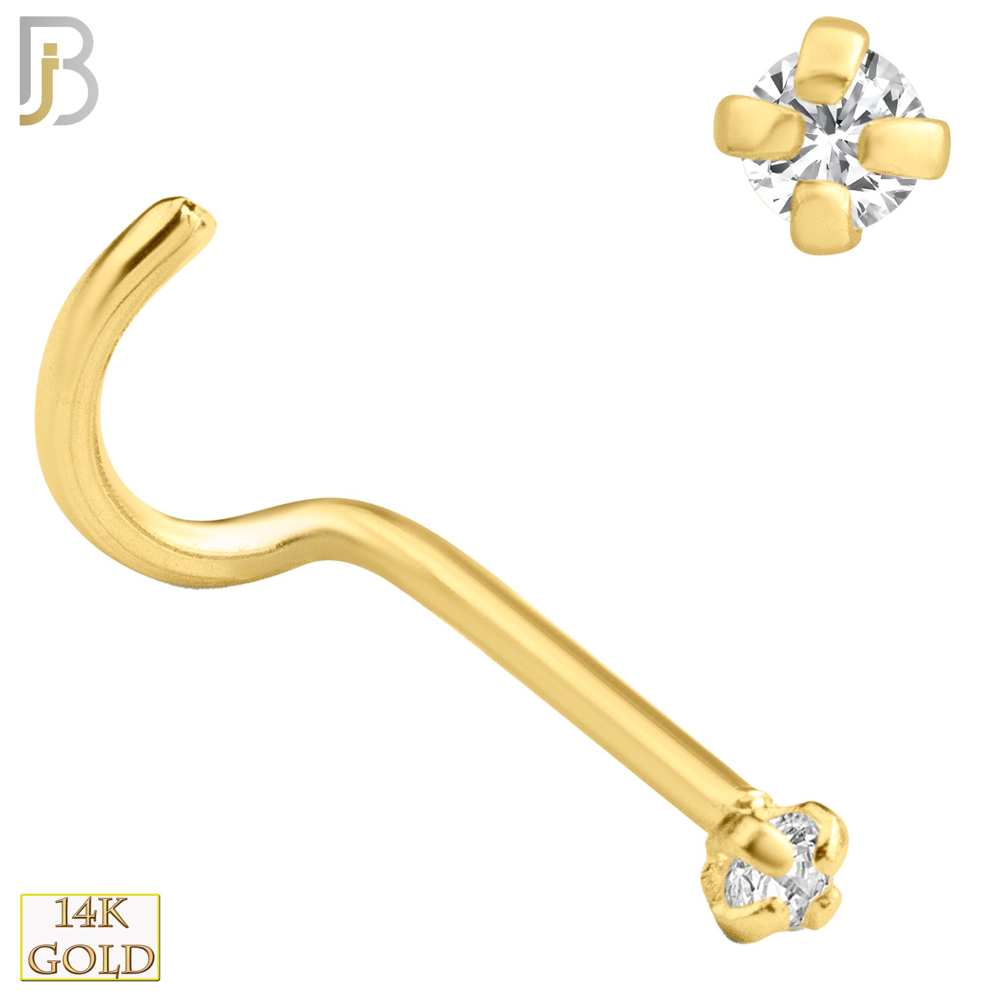 14-NR03D - 14k Solid  Gold Prong Setting  Round Si1 Diamond Nose Screw, Cork Screw image