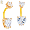 NB72 -  316L Stainless Steel Banana Belly Ring with Prong Set Double Heart Shaped Cubic Zirconia image 2