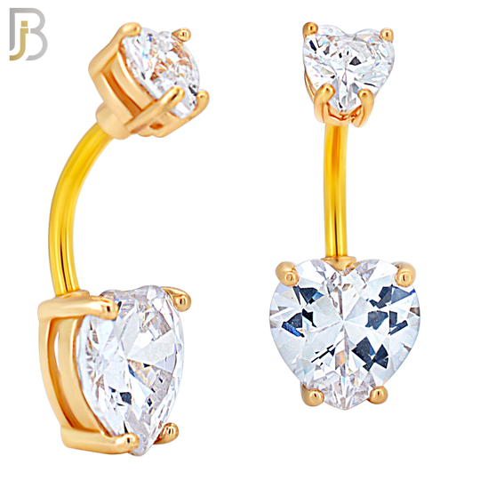 NB72 -  316L Stainless Steel Banana Belly Ring with Prong Set Double Heart Shaped Cubic Zirconia image 2