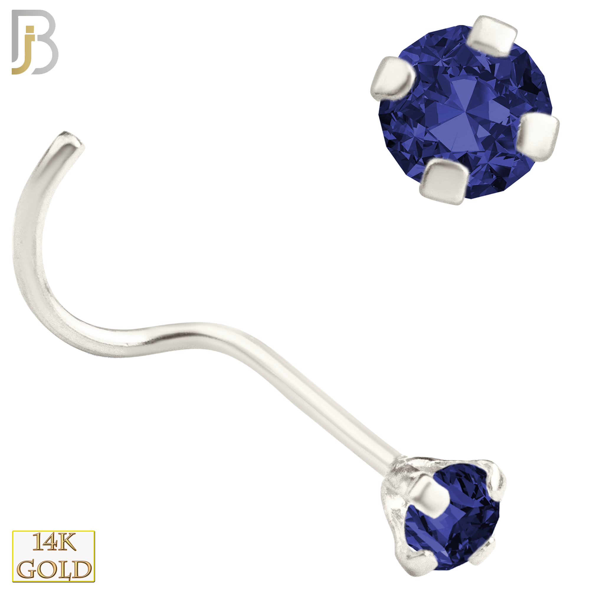 14-NR03CWS - 20g 14k White Gold Nose Screw with Blue Sapphire Colored CZ image 3