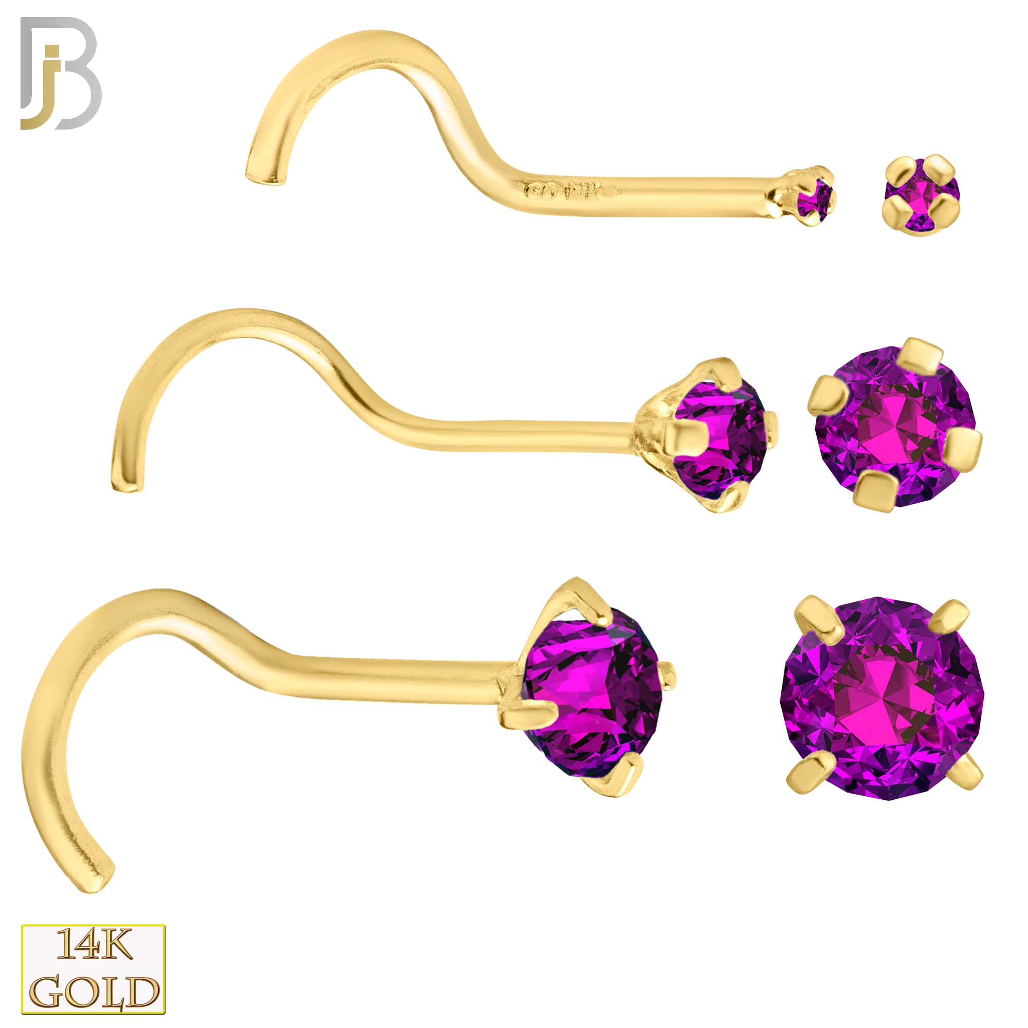 14-NR03YR-22 - 22g-14k Yellow Gold Nose Screw with Ruby in Prong Setting image 0