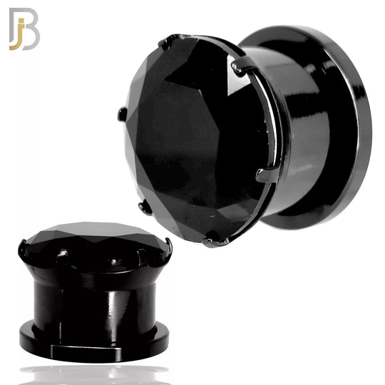 PL17KK - Black Plated Surgical Steel Black Round Prong Setting Zircon Screw On Plugs image 0