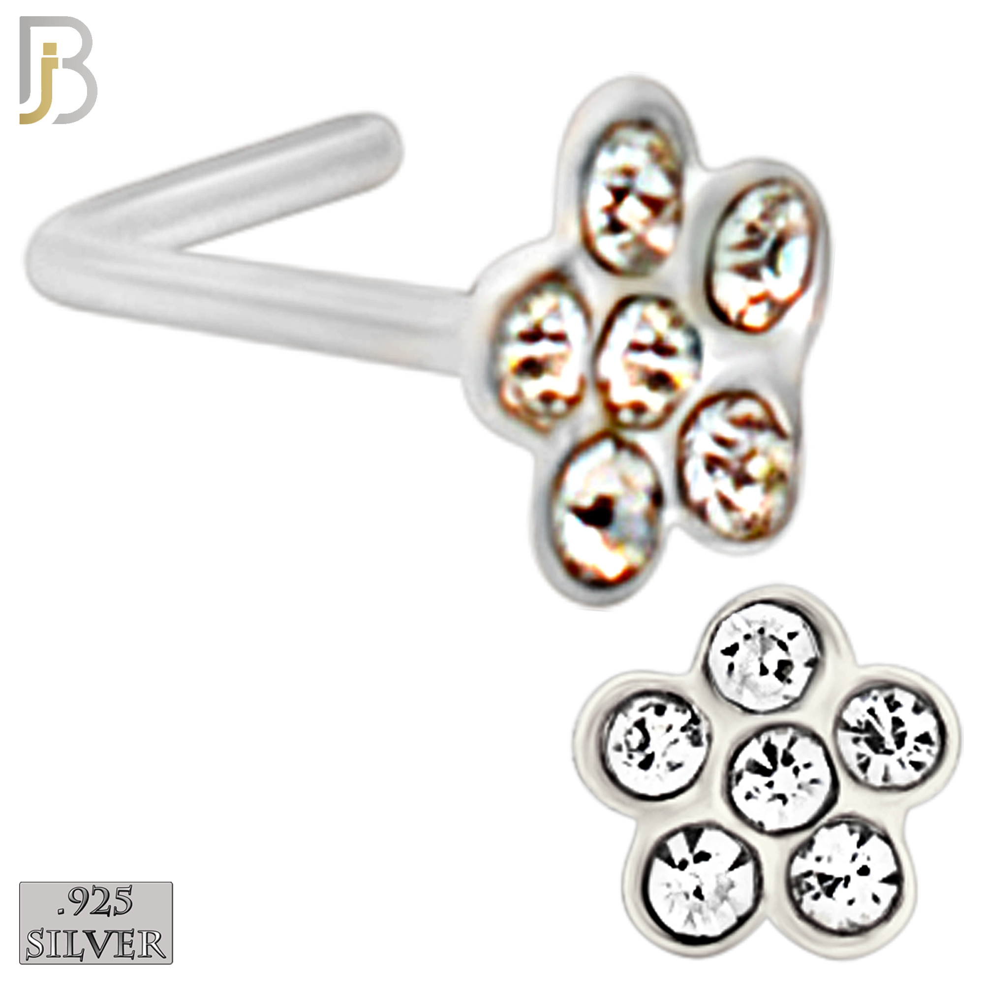 925-PK-NR08LS - 120 pcs, 925 Sterling Silver Nose Studs L Shape, 22g Thickness, Assorted Shape Design Tops Packages image 2