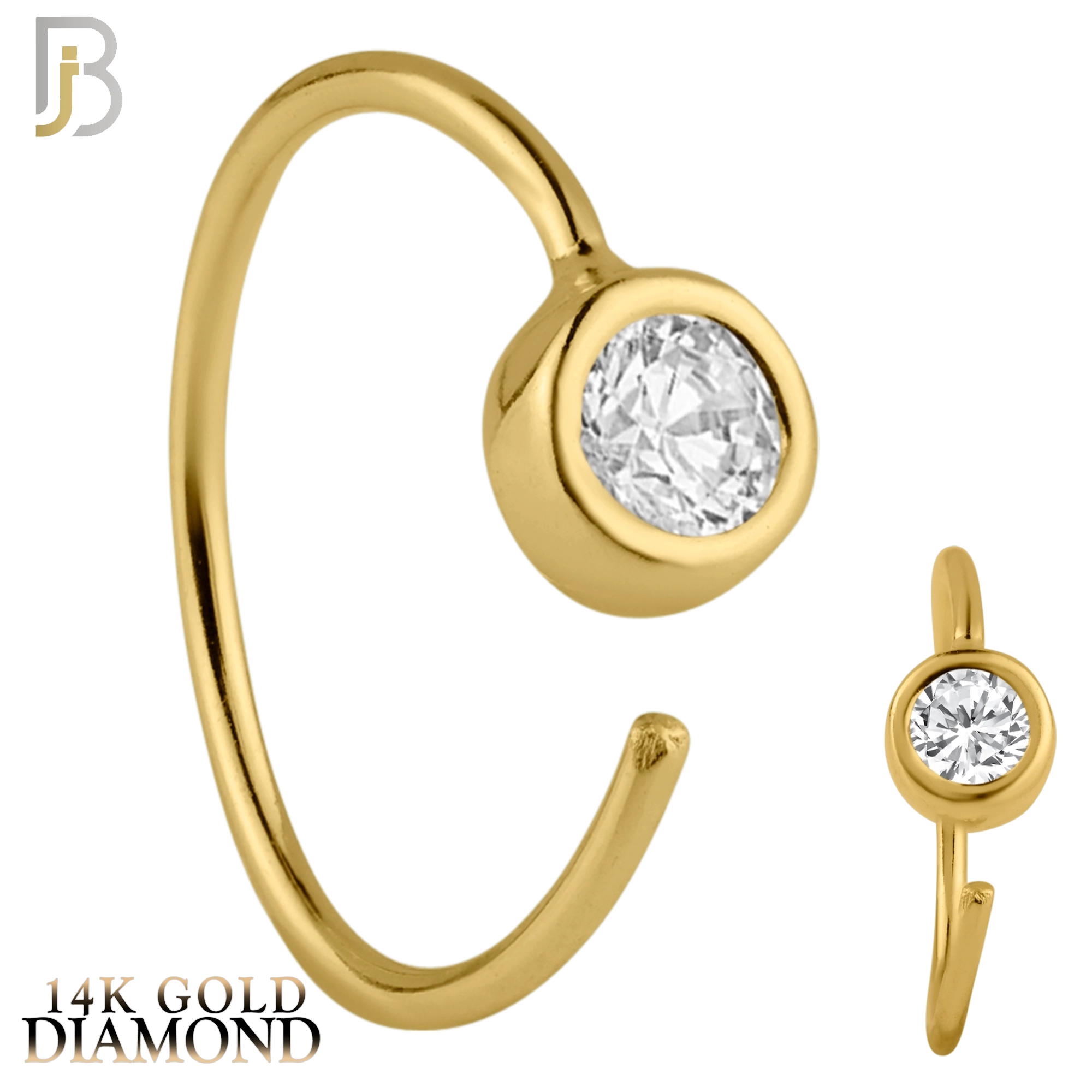 14-CT73D - 14K Solid Gold Single Round GH / SI1 Natural Diamond in Bezel Setting Nose Hoop image 0