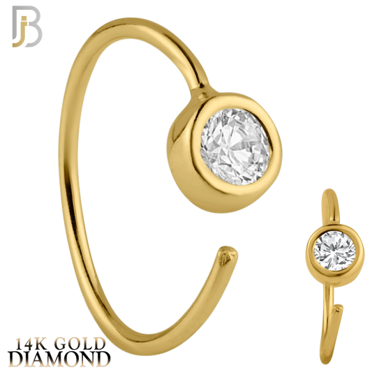 14-CT73D - 14K Solid Gold Single Round GH / SI1 Natural Diamond in Bezel Setting Nose Hoop image 0