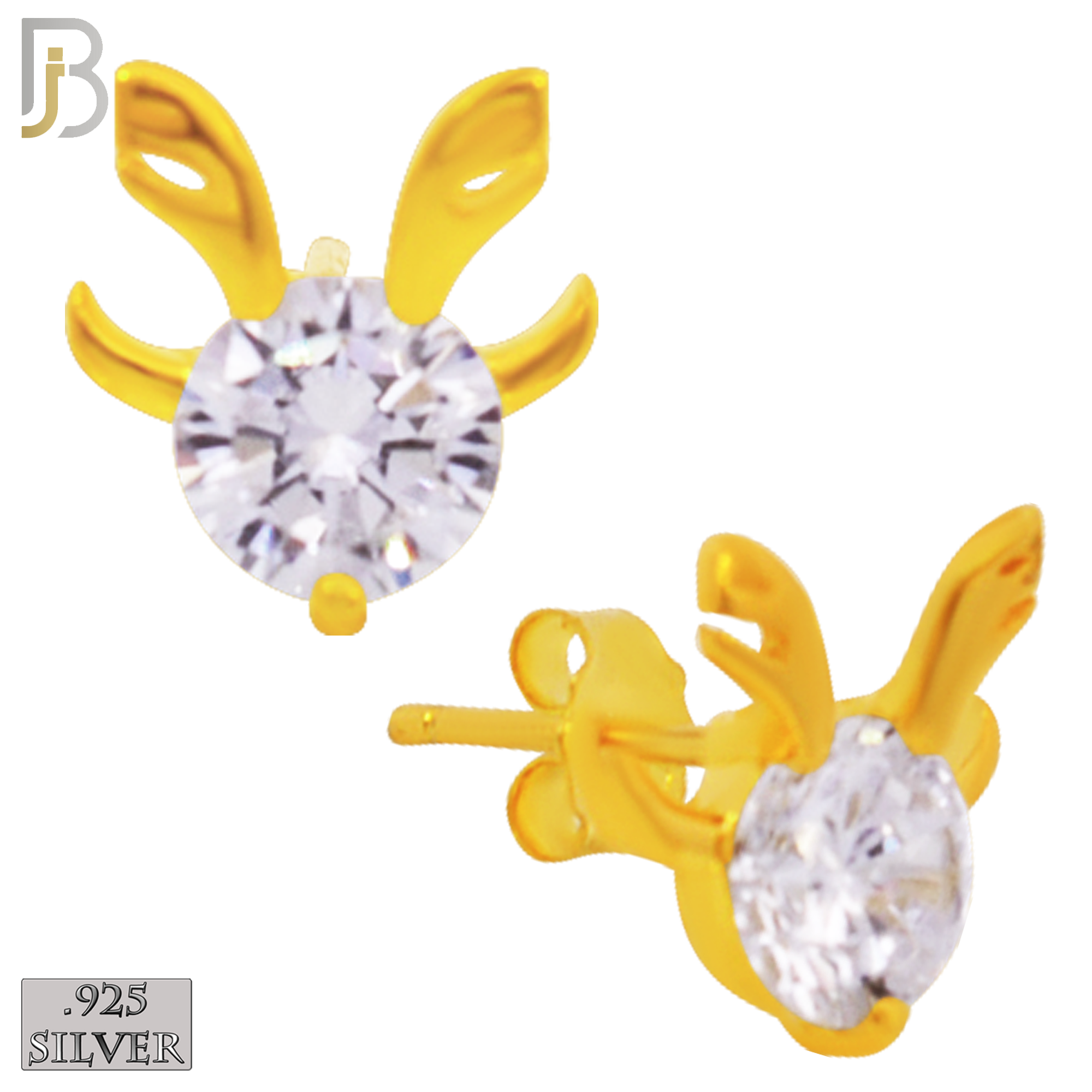 925-ES223 – .925 Sterling Silver Reindeer Earring Stud with Zircon Head image 2