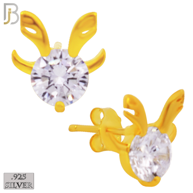 925-ES223 – .925 Sterling Silver Reindeer Earring Stud with Zircon Head image 2