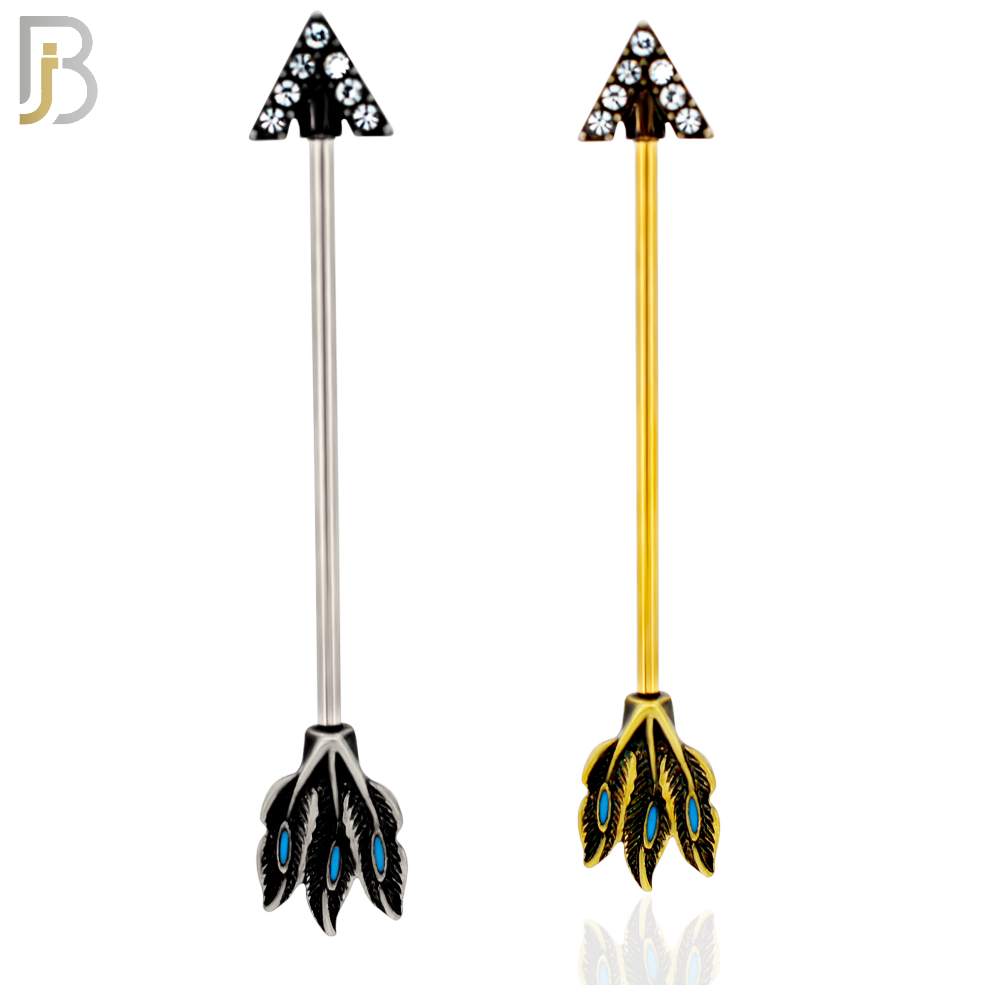 BB46 -  316 Stainless Steel Tribal Triangle Head with (7) CZ Arrow Industrial Barbell (PACK OF 4) image 0