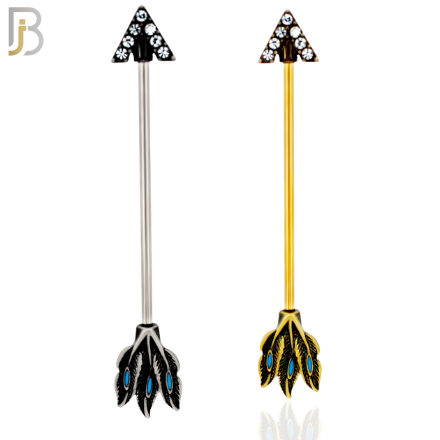 BB46 -  316 Stainless Steel Tribal Triangle Head with (7) CZ Arrow Industrial Barbell (PACK OF 4) image 0