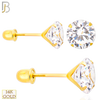 14-ES38RYC - 14K Yellow Gold Earring Stud Screw Back Stamping Prong Setting with Round Clear Zircon image 0