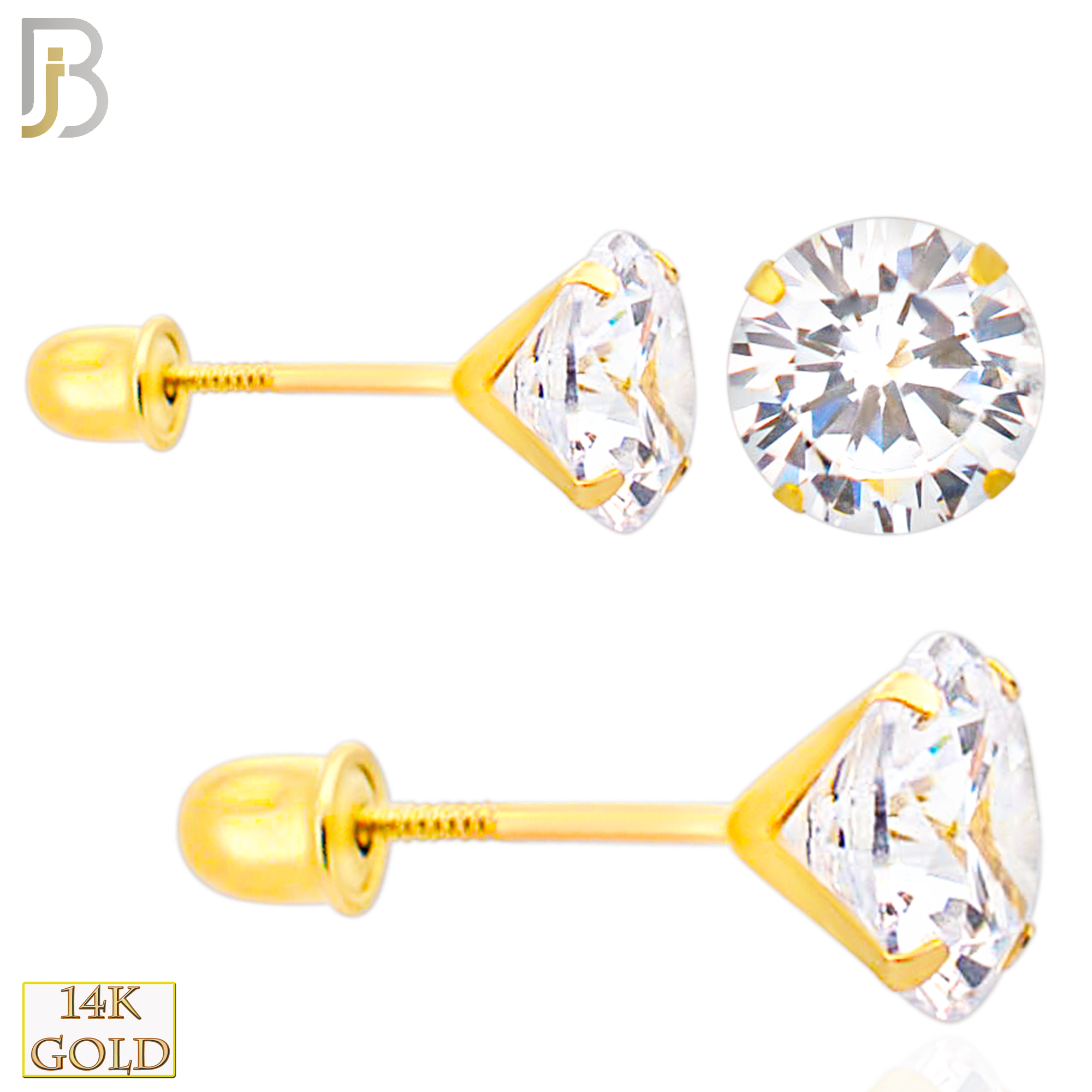 14-ES38RYC - 14K Yellow Gold Earring Stud Screw Back Stamping Prong Setting with Round Clear Zircon image 0