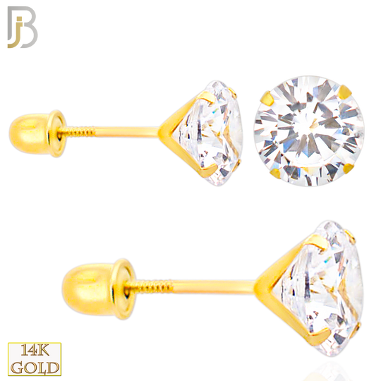 14-ES38RYC - 14K Yellow Gold Earring Stud Screw Back Stamping Prong Setting with Round Clear Zircon image 0