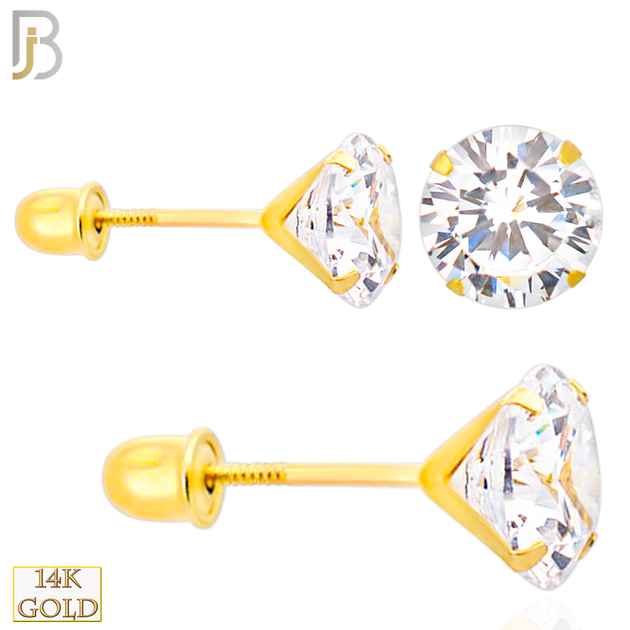14-ES38RYC - 14K Yellow Gold Earring Stud Screw Back Stamping Prong Setting with Round Clear Zircon image 0