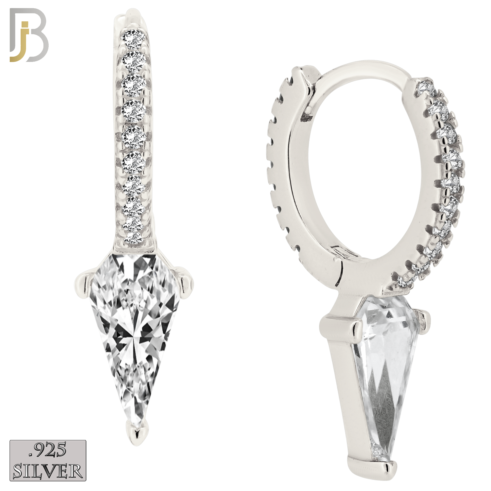 925-ES412 - 925 Sterling Silver Triangle Shaped Zircon Huggies Earrings image 0