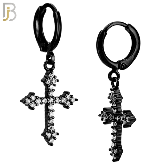 ES51 - 316L Stainless Steel Dangling Cross Zircon Design Huggies Clip On image 2