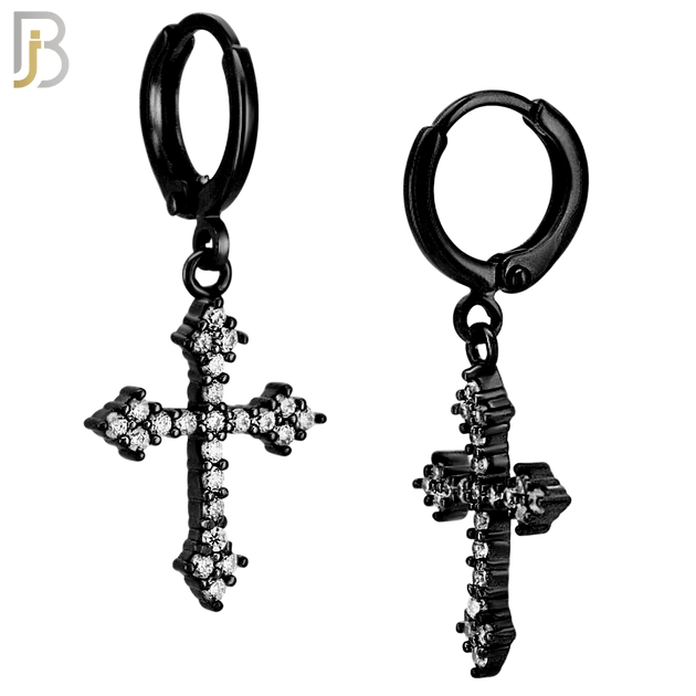 ES51 - 316L Stainless Steel Dangling Cross Zircon Design Huggies Clip On image 2