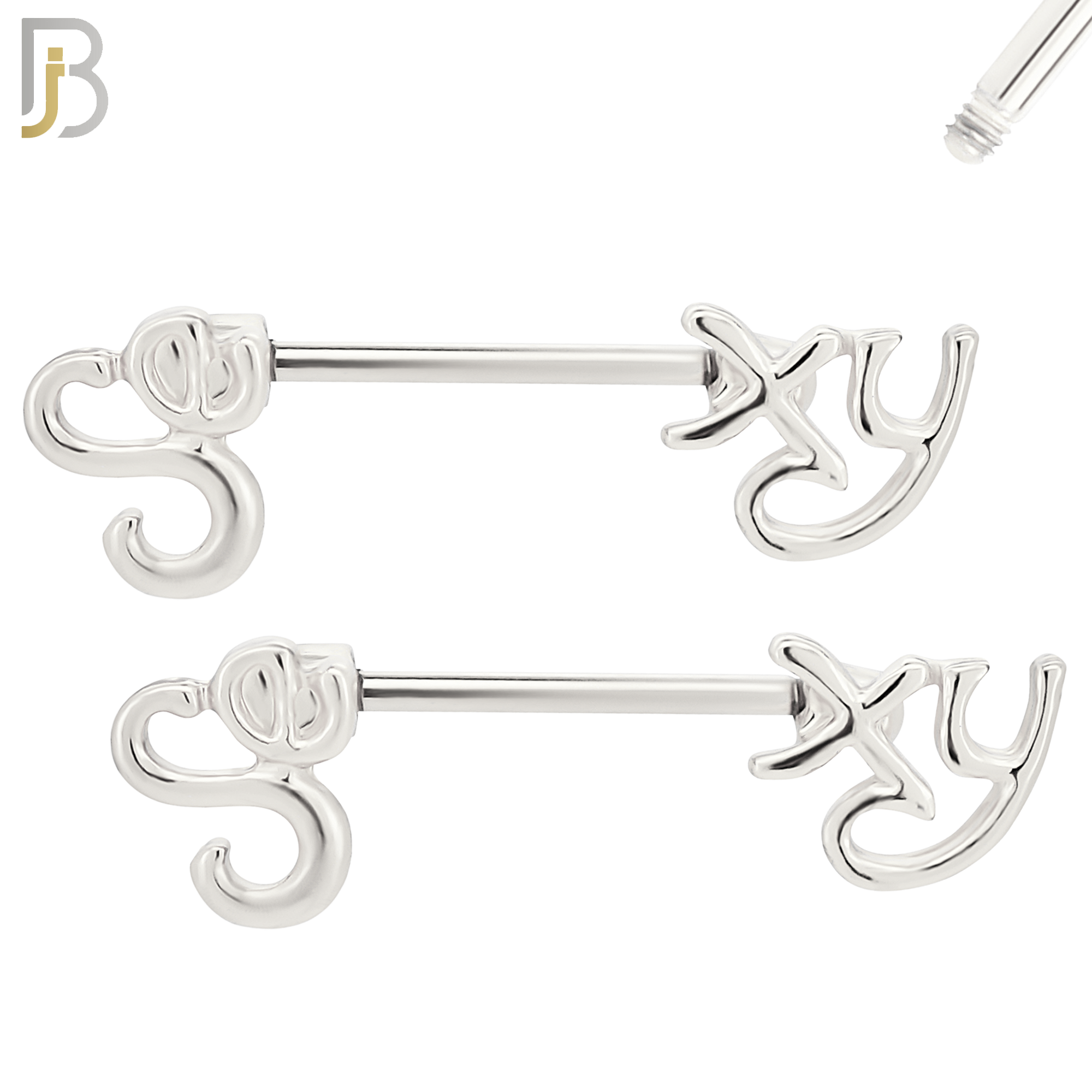 NP41 - 316L Surgical Steel Screw with Alloy Sexy Writing Design Nipple Ring Piercing Pair image 1