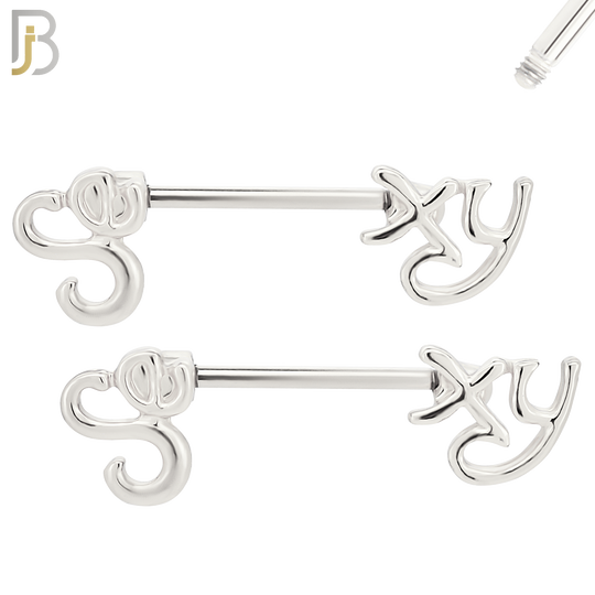 NP41 - 316L Surgical Steel Screw with Alloy Sexy Writing Design Nipple Ring Piercing Pair image 1
