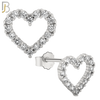 925-ES58 - .925 Sterling Silver Hollow Heart with Prong Zircon Earring Stud image 1