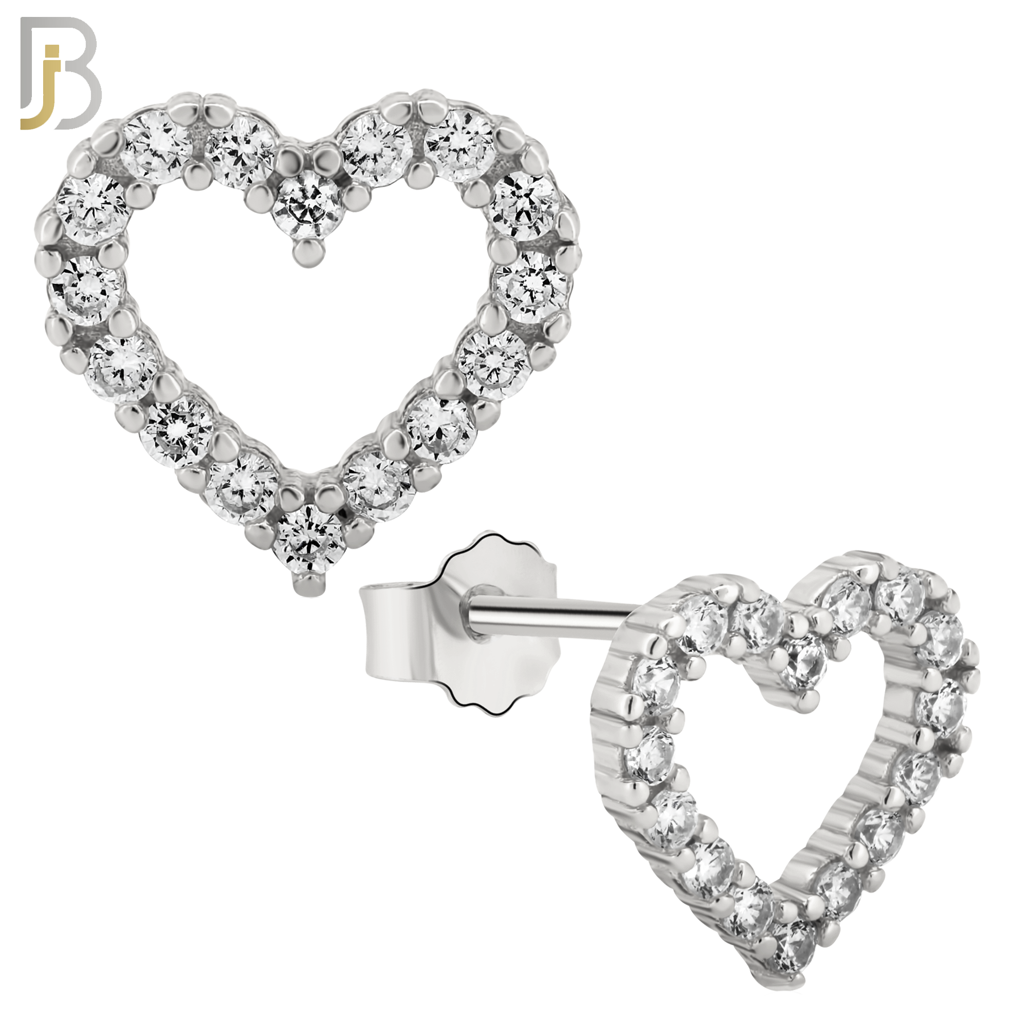 925-ES58 - .925 Sterling Silver Hollow Heart with Prong Zircon Earring Stud image 1