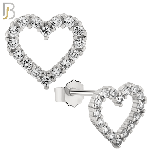 925-ES58 - .925 Sterling Silver Hollow Heart with Prong Zircon Earring Stud image 1