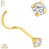 14-NR03CY-20 - 20g Thickness 14k Solid Yellow Gold Prong Setting  Round Cubic Zircona Nose Screw, Cork Screw image 4