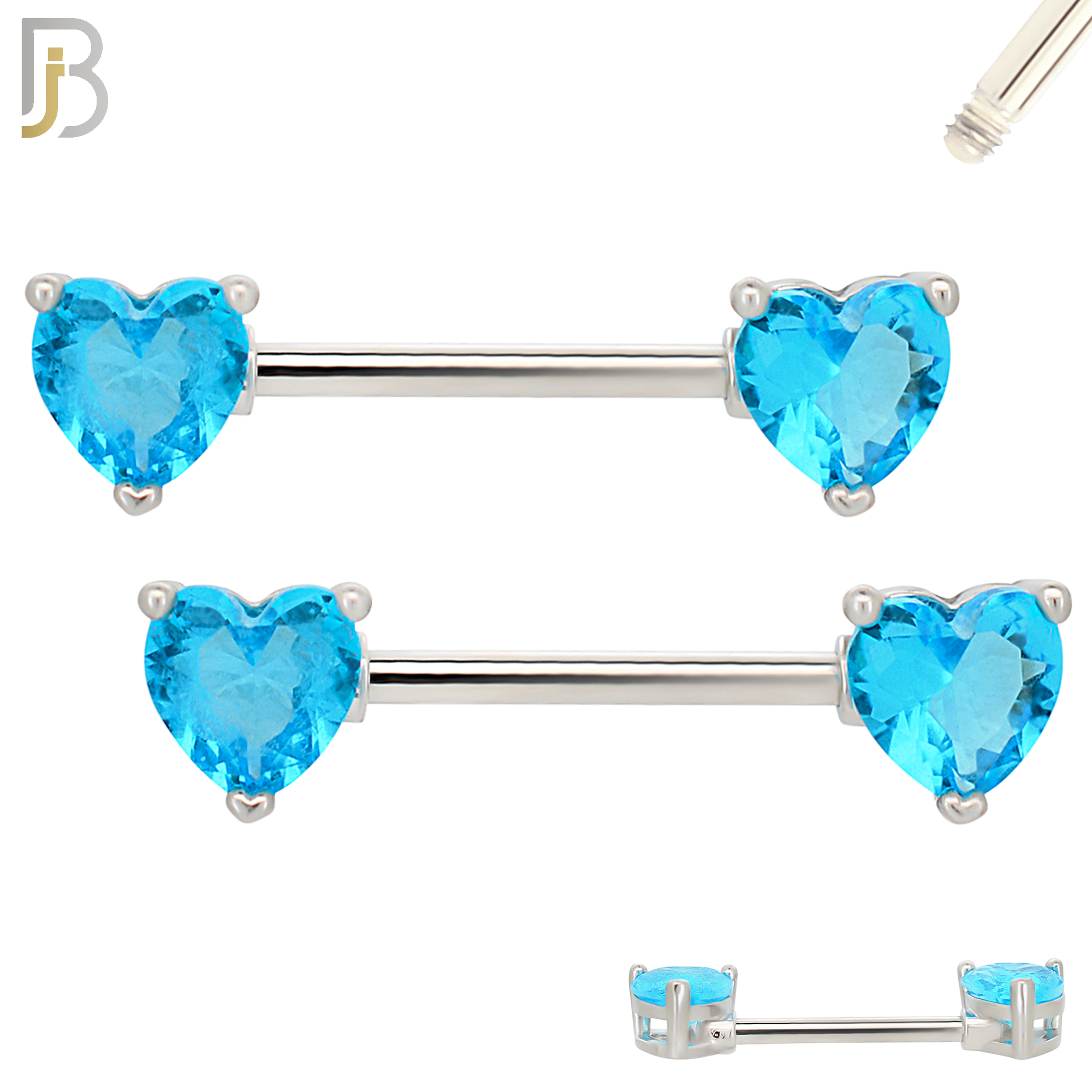 NP03S - 316L Surgical Steel Screw Prong Heart Zircon Nipple Ring Piercing image 2