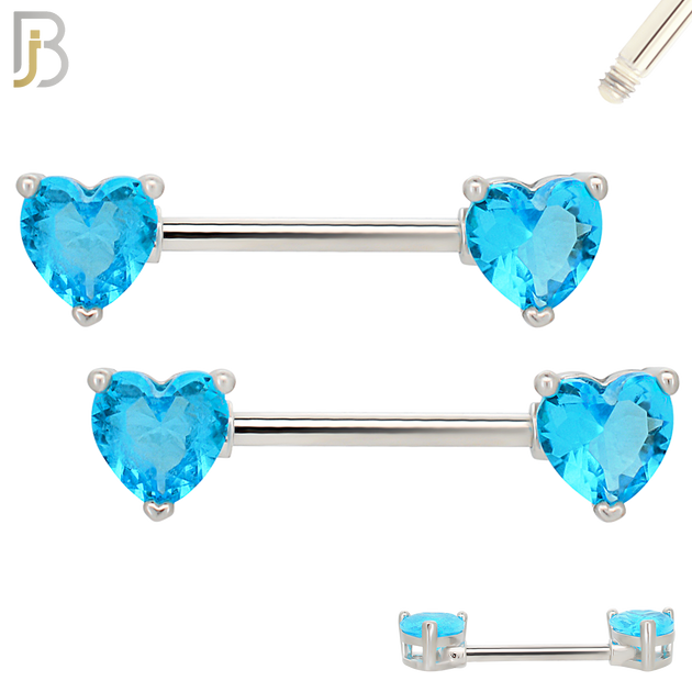 NP03S - 316L Surgical Steel Screw Prong Heart Zircon Nipple Ring Piercing image 2