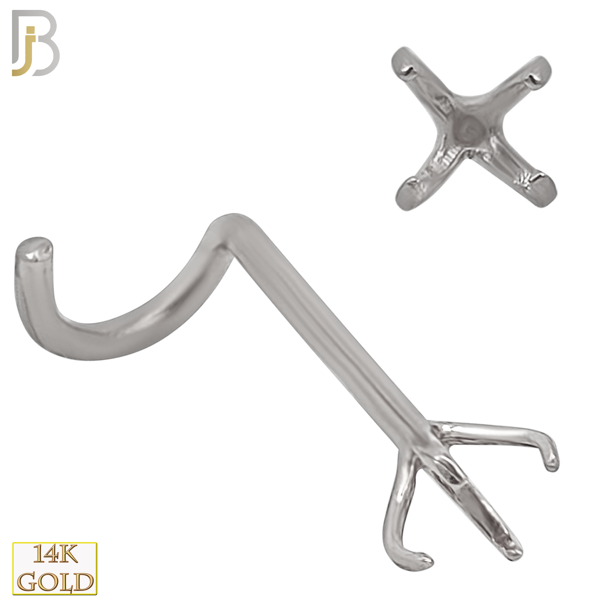 14-NR03W-20 - 20g Thickness 14k Solid White Gold Prong Setting Nose Screw, Cork Screw Mounting Only image 6