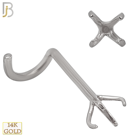 14-NR03W-20 - 20g Thickness 14k Solid White Gold Prong Setting Nose Screw, Cork Screw Mounting Only image 6
