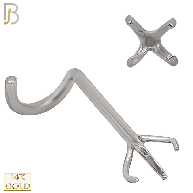 14-NR03W-20 - 20g Thickness 14k Solid White Gold Prong Setting Nose Screw, Cork Screw Mounting Only image 6