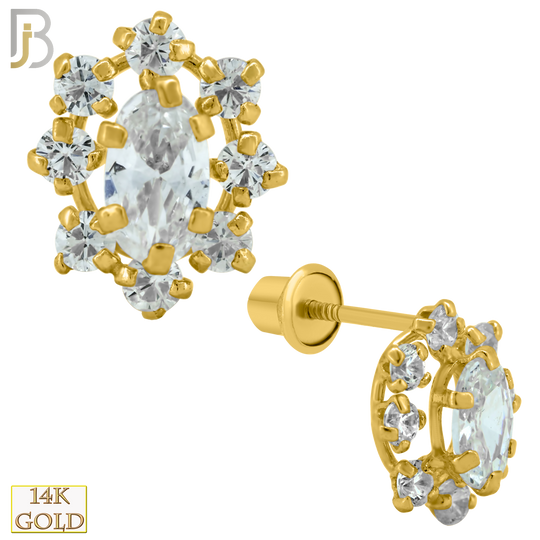 14-ES217 - 14k Solid Gold 9mm Oval with CZ Around Design Earring Stud with Clear Zircon image 0