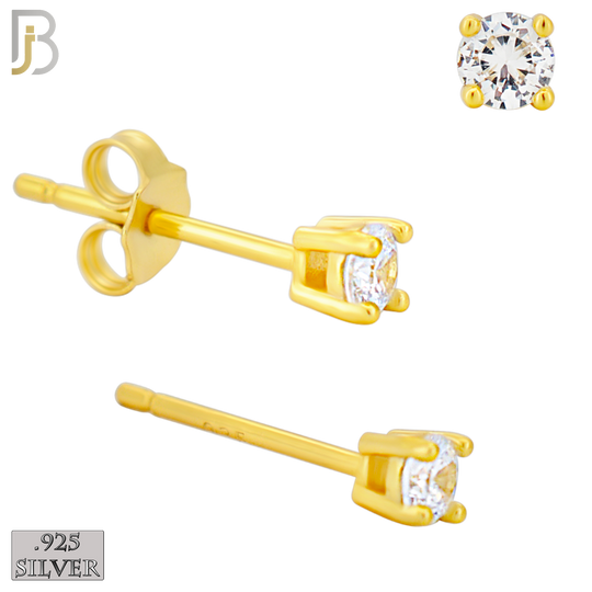 925-ES71-GC - .925 Sterling Silver Gold Plated Earring Stud Casting Round Prong Setting Clear Zircon image 2