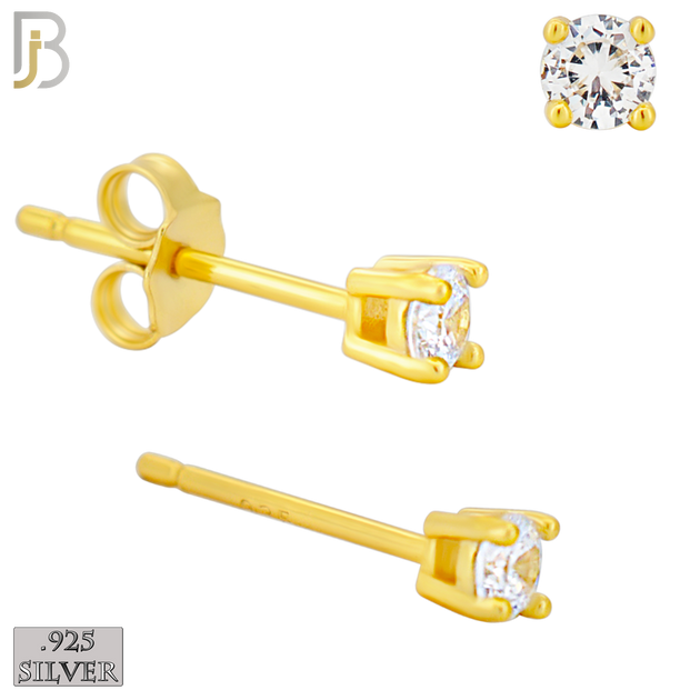 925-ES71-GC - .925 Sterling Silver Gold Plated Earring Stud Casting Round Prong Setting Clear Zircon image 2