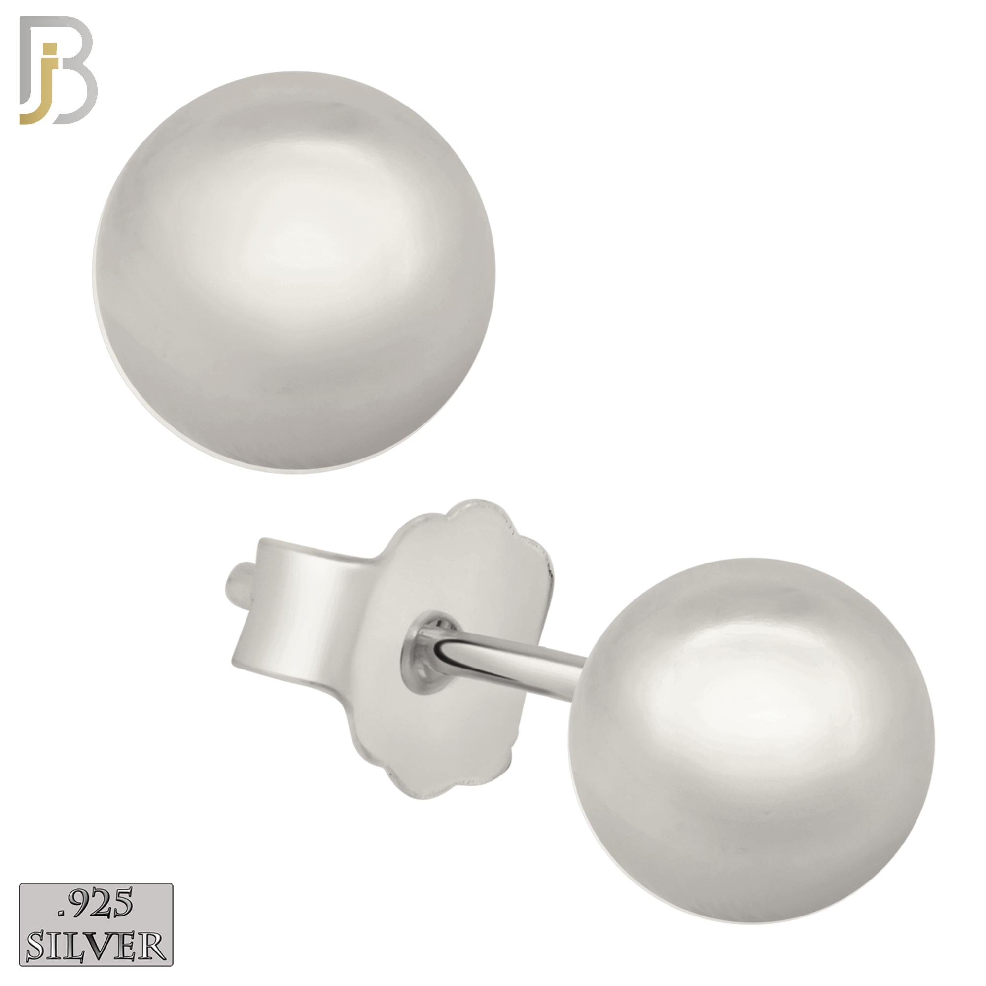 925-ES12S - .925 Sterling Silver Earrings Ball Plain Studs Butterfly Back image 0