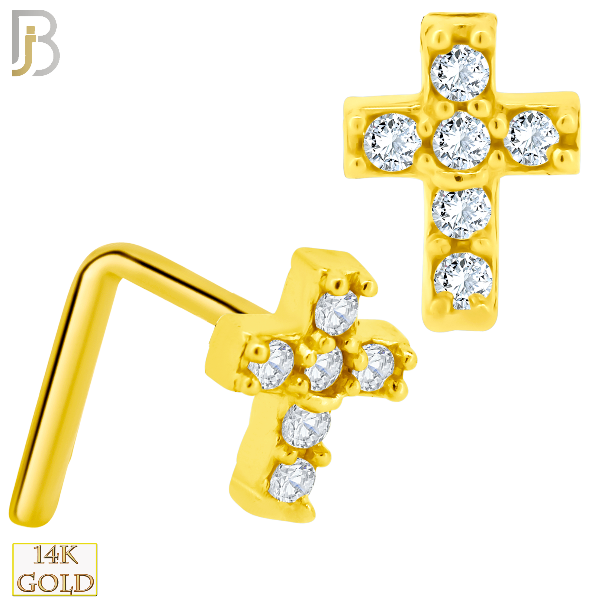 14-NR55L - 14k Solid Gold Cross with Multi Zircon L-Shape image 0