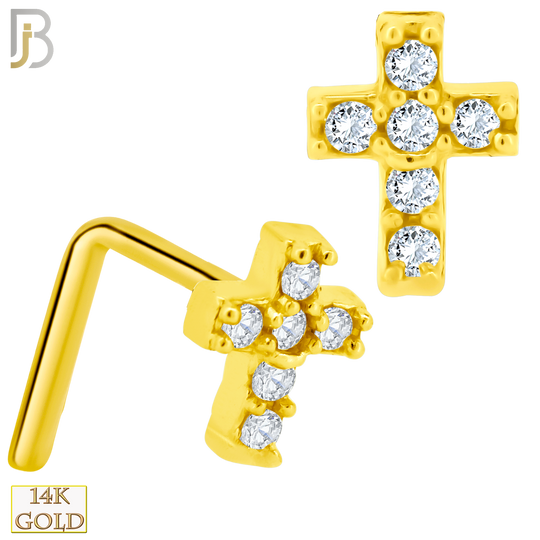 14-NR55L - 14k Solid Gold Cross with Multi Zircon L-Shape image 0
