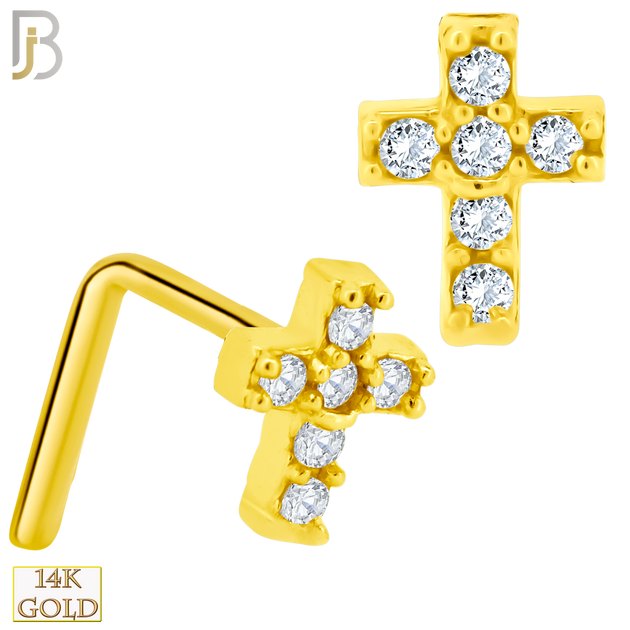 14-NR55L - 14k Solid Gold Cross with Multi Zircon L-Shape image 0