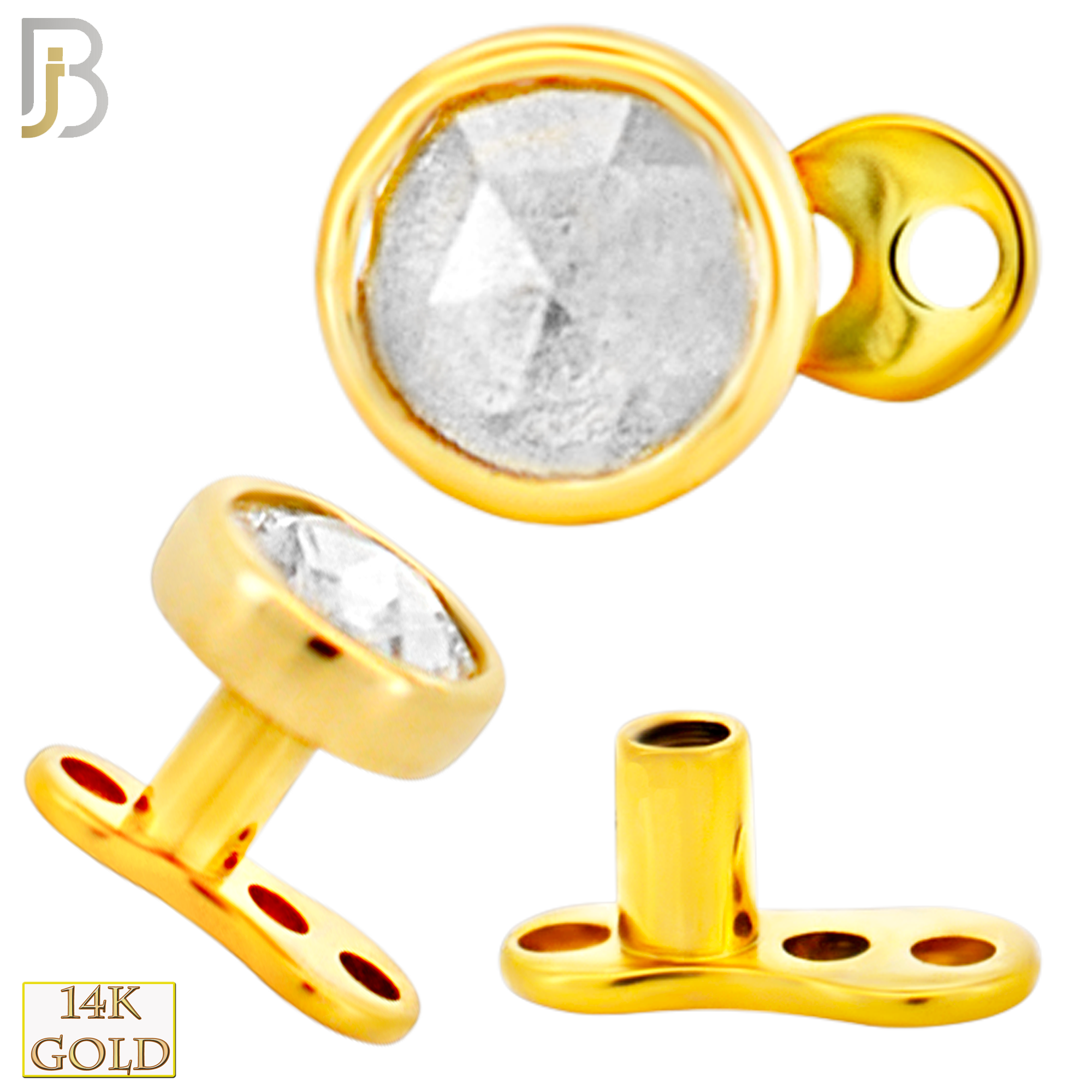 14-G23G-DM03 - G23 Titanium Gold Plated Anchor with 14k Gold Top with Bezel Set Rose Cut Lab Diamond Dermal - Internally Threaded image 3