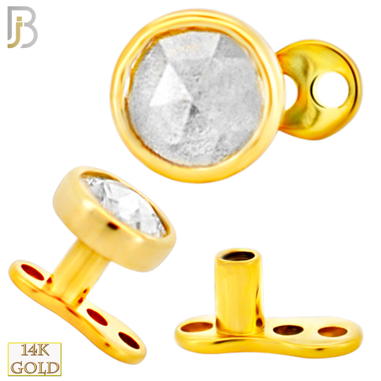 14-G23G-DM03 - G23 Titanium Gold Plated Anchor with 14k Gold Top with Bezel Set Rose Cut Lab Diamond Dermal - Internally Threaded image 3