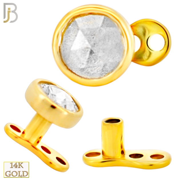 14-G23G-DM03 - G23 Titanium Gold Plated Anchor with 14k Gold Top with Bezel Set Rose Cut Lab Diamond Dermal - Internally Threaded image 3